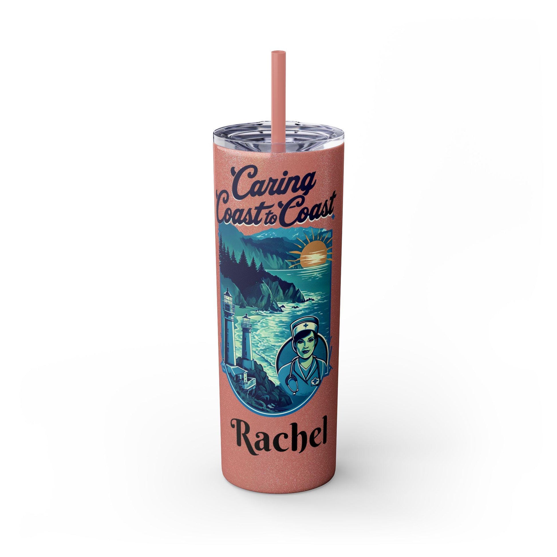 Personalized Coastal Travel Nurse Tumbler: Oregon Nautical Theme, 20oz Insulated Water Bottle