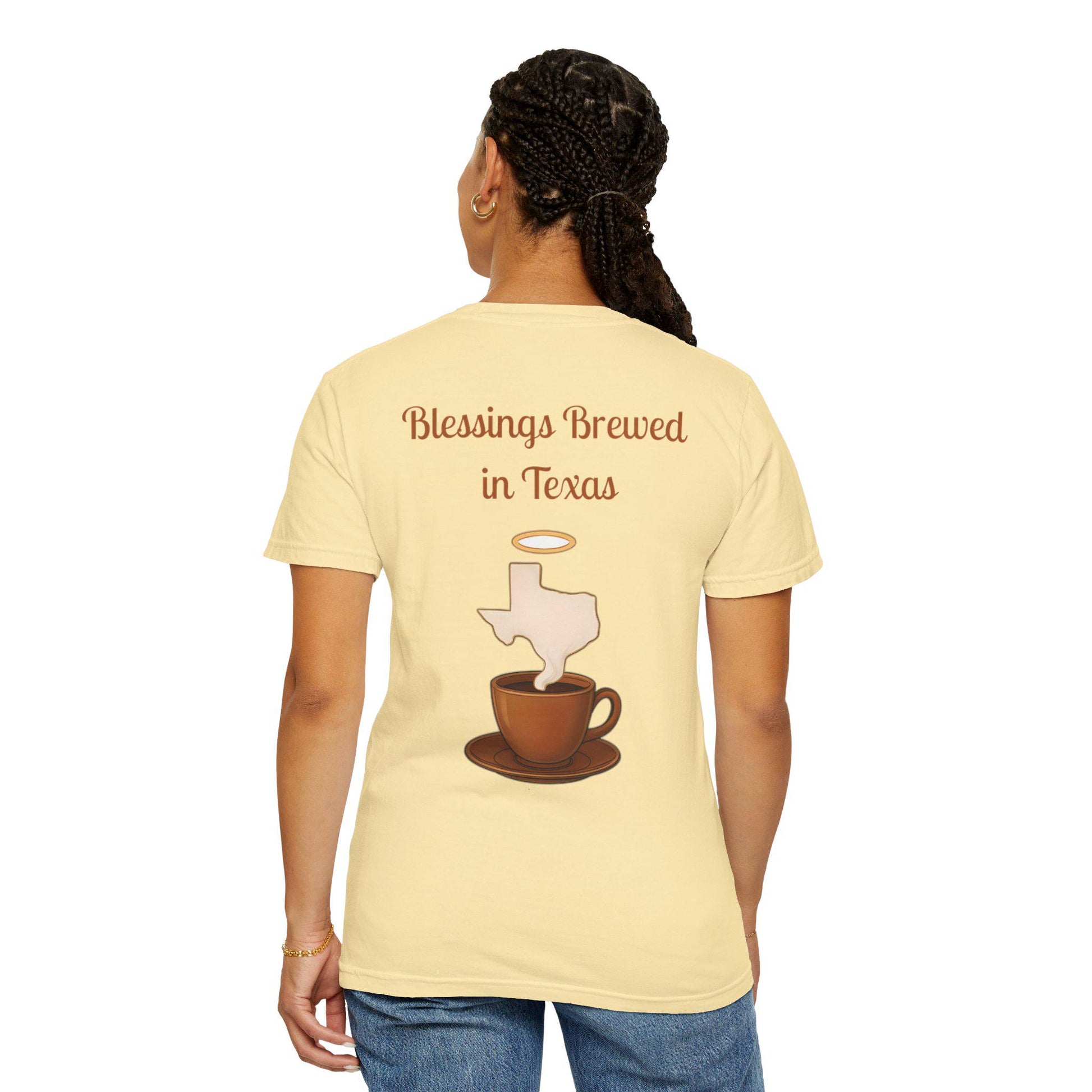Blessings Brewed T-Shirt, Faith-Inspired Tee, Coffee Lover Gift, Texas Pride Apparel, Unisex Casual Wear
