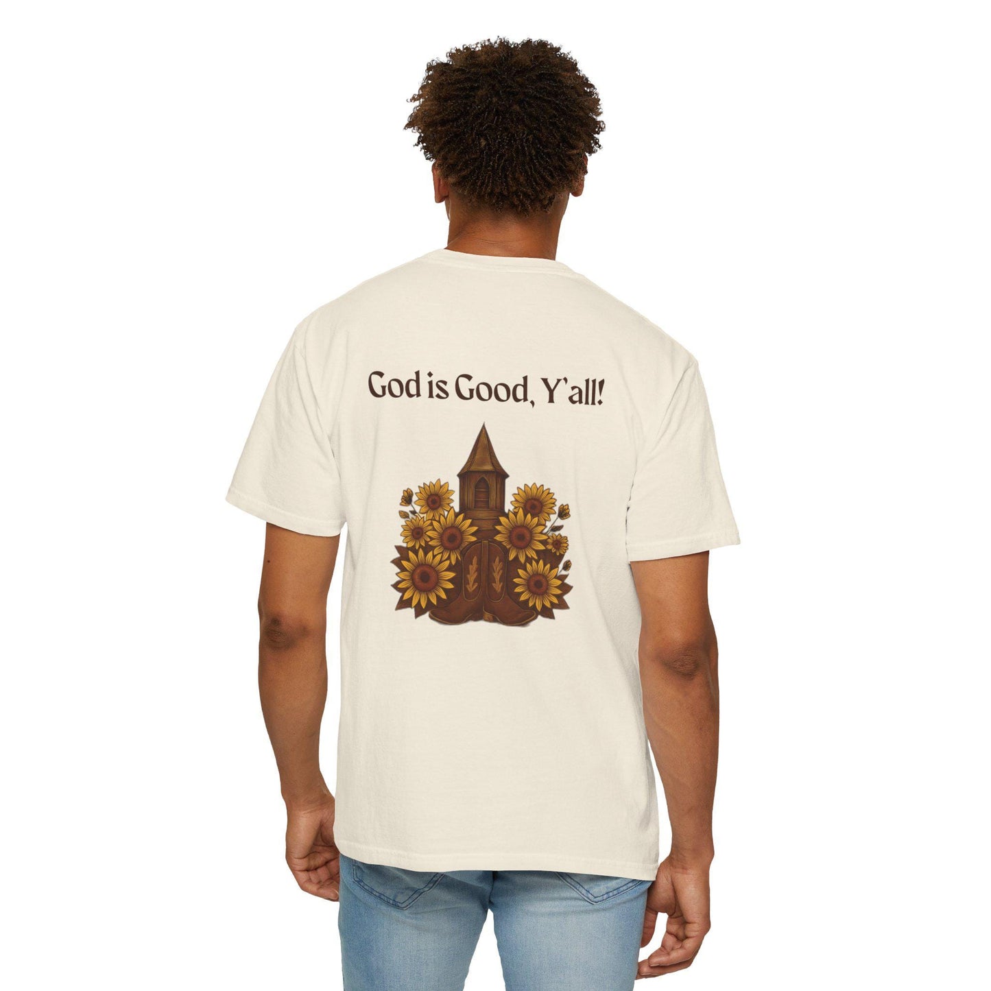 Sunflower Graphic Tee: God is Good Y'all, Faith-Based Cotton T-Shirt