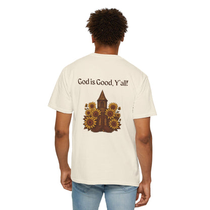 Sunflower Graphic Tee: God is Good Y'all, Faith-Based Cotton T-Shirt