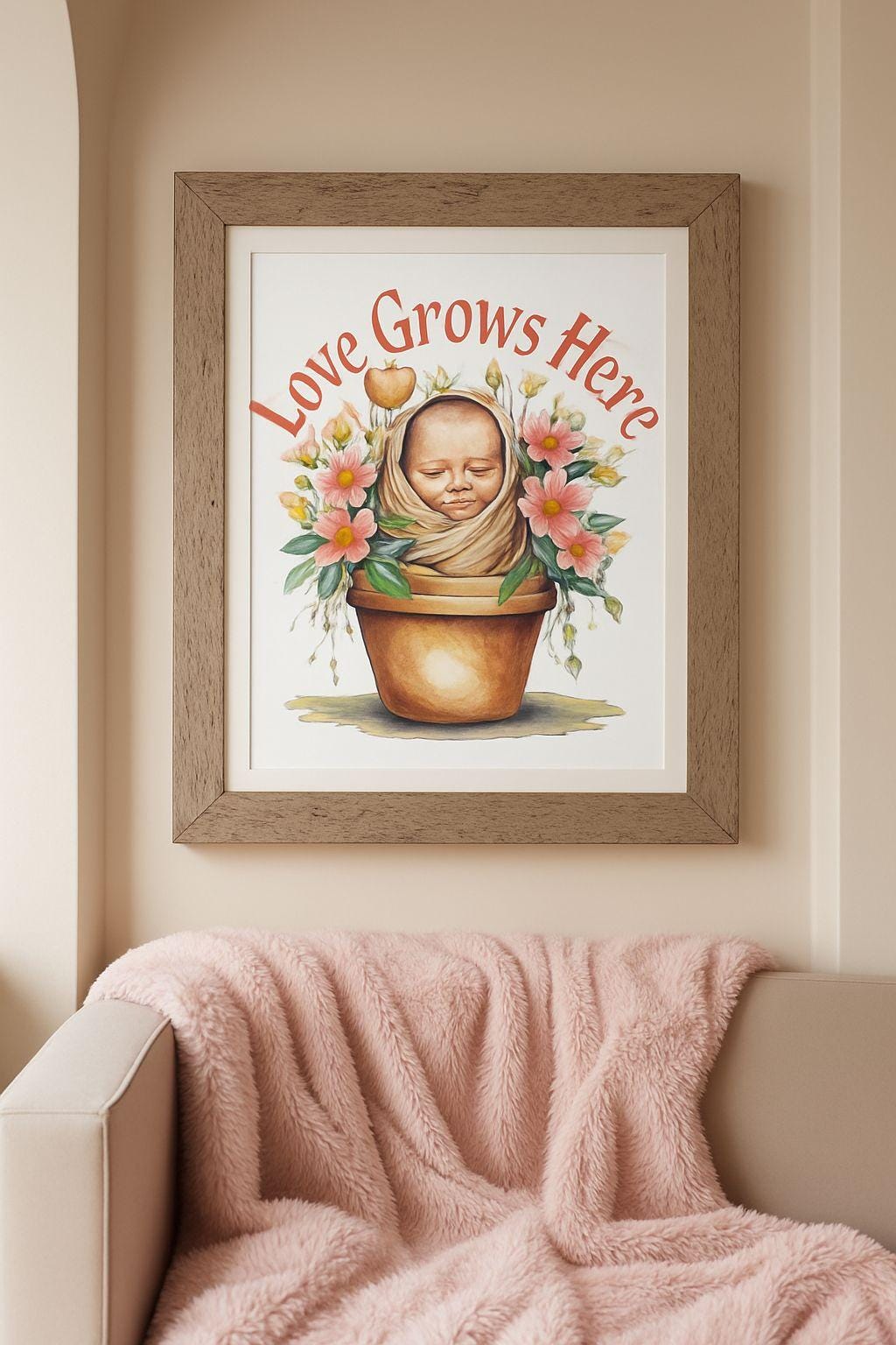 Love Grows Here Floral Baby Art: NICU & Nursery Decor PNG