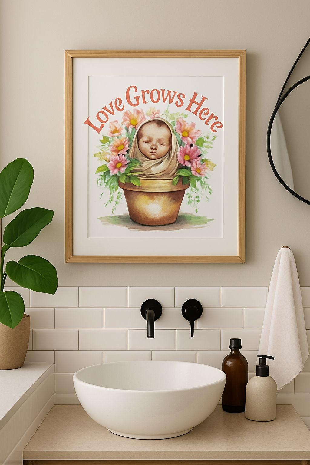 Love Grows Here Floral Baby Art: NICU & Nursery Decor PNG