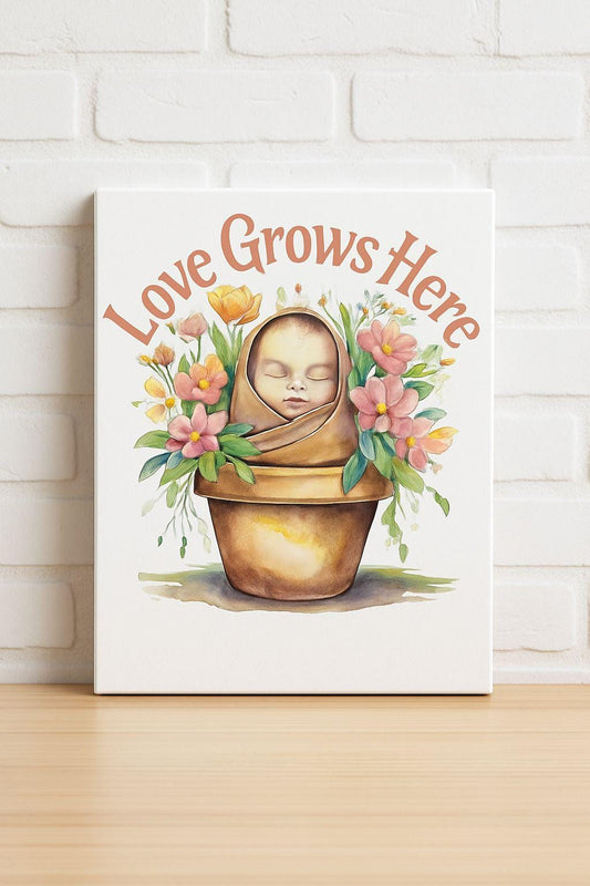 Love Grows Here Floral Baby Art: NICU & Nursery Decor PNG