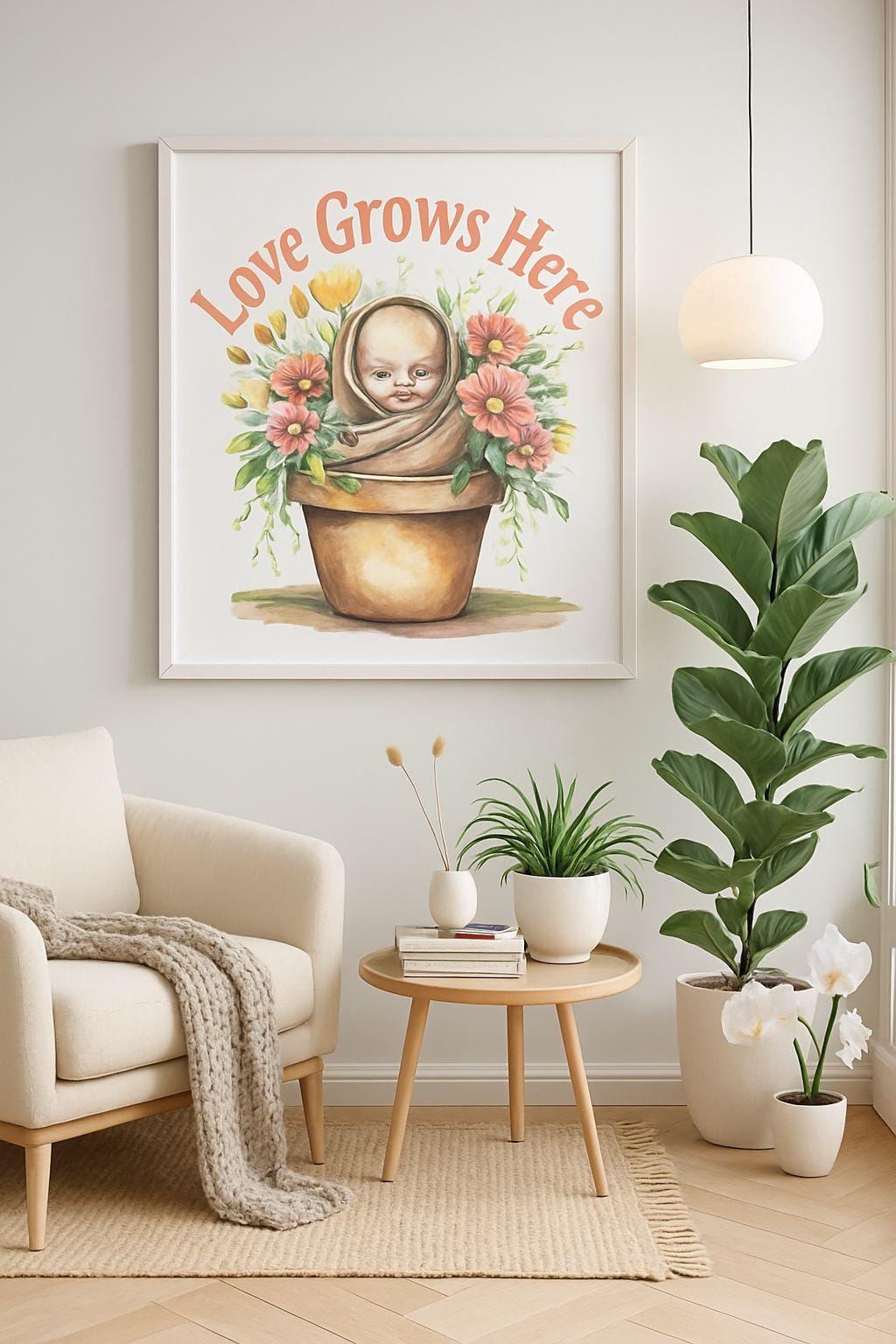 Love Grows Here Floral Baby Art: NICU & Nursery Decor PNG