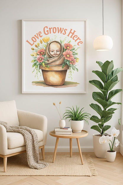 Love Grows Here Floral Baby Art: NICU & Nursery Decor PNG