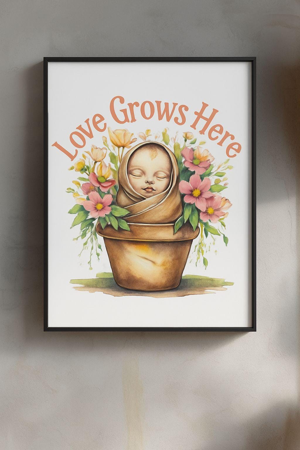 Love Grows Here Floral Baby Art: NICU & Nursery Decor PNG