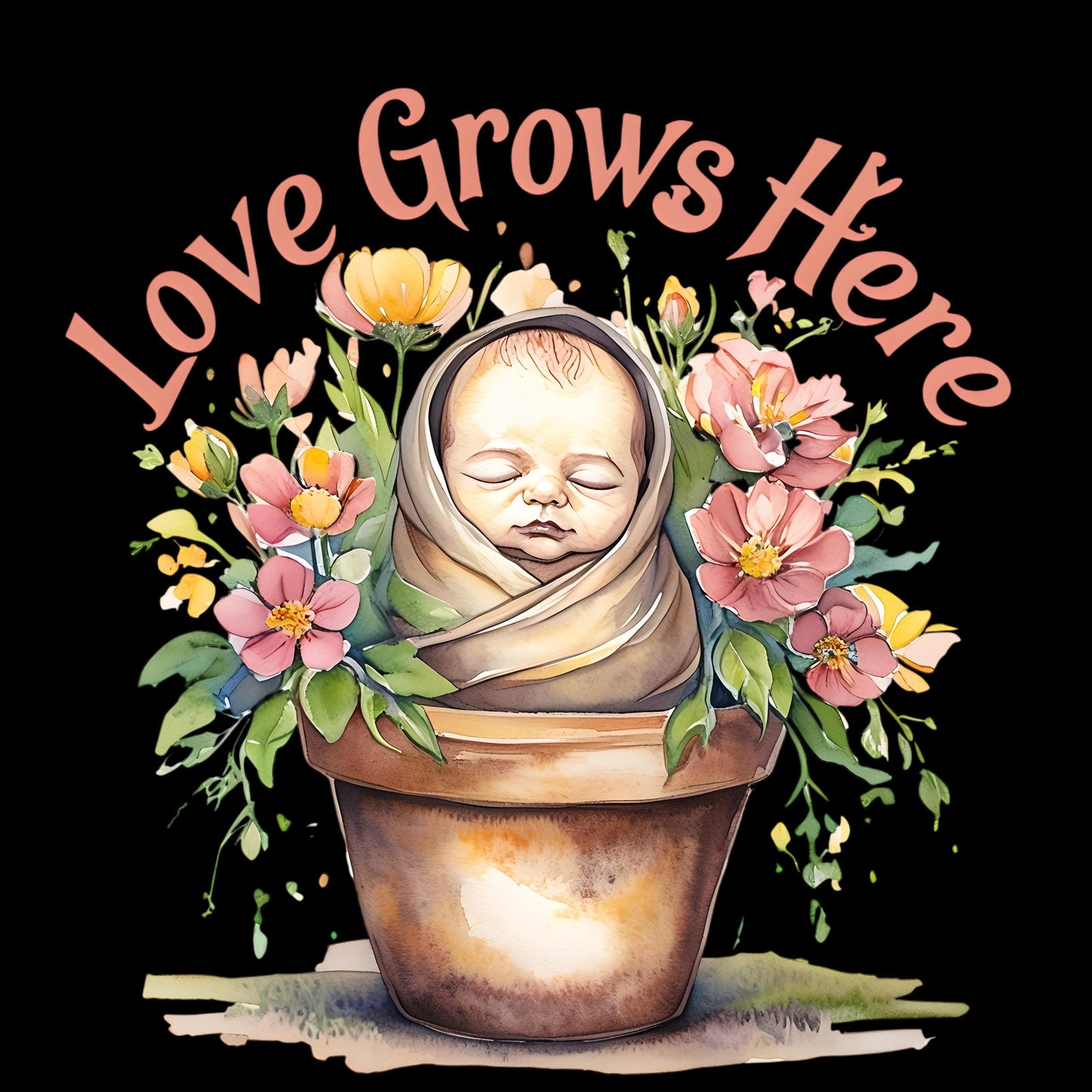 Love Grows Here Floral Baby Art: NICU & Nursery Decor PNG