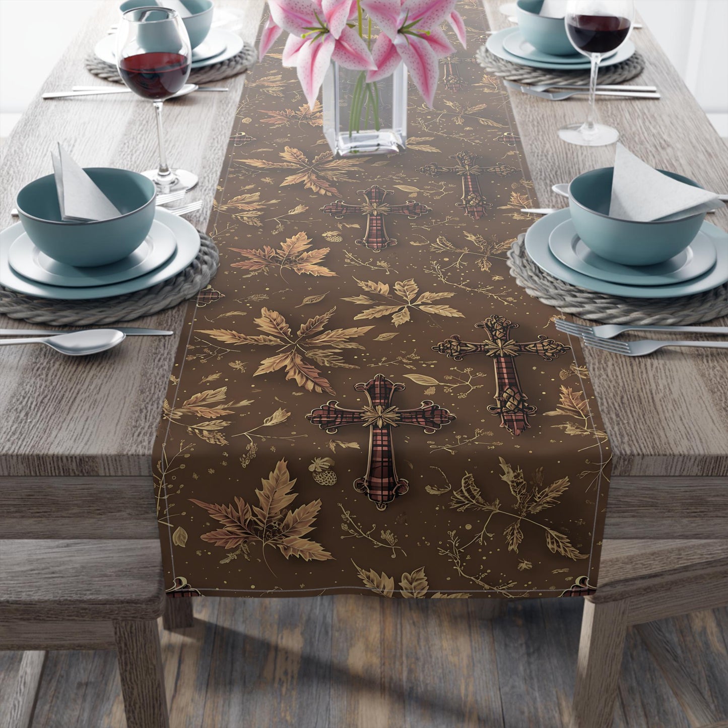 Rustic Floral Table Runner: Vintage Style Autumn Decor