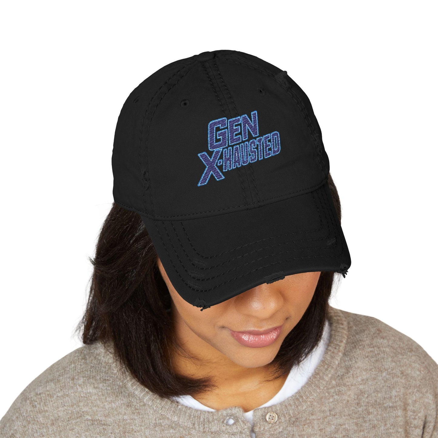 Gen X-Hausted Embroidered Dad Hat: Funny Gen X Apparel
