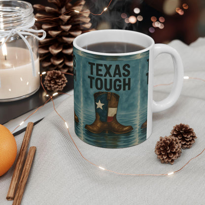 Texas Tough Ceramic Mug: Cowboy Boots Coffee Cup, Texas Pride Gift