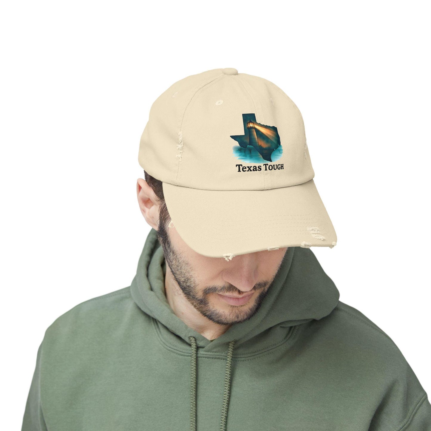 Texas Tough Lighthouse Distressed Cap: Vintage Baseball Hat