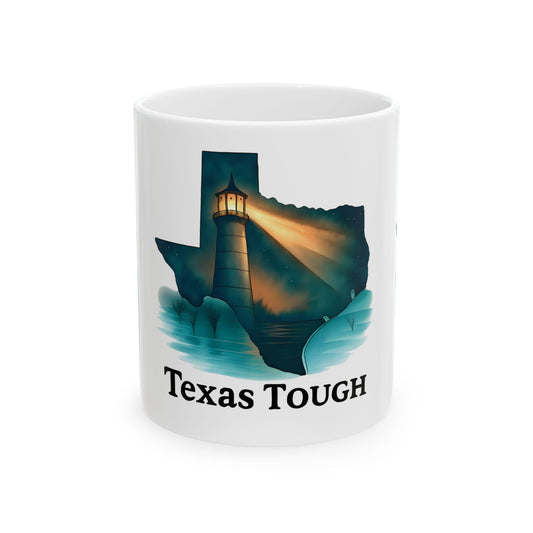 Texas Tough Ceramic Mug: Lighthouse Design, Resilience Gift