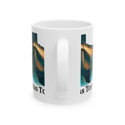 Texas Tough Ceramic Mug: Lighthouse Design, Resilience Gift