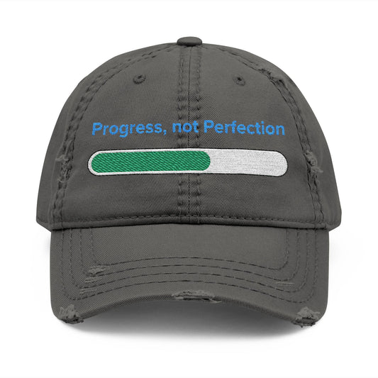 Embroidered "Progress, Not Perfection" Distressed Baseball Cap