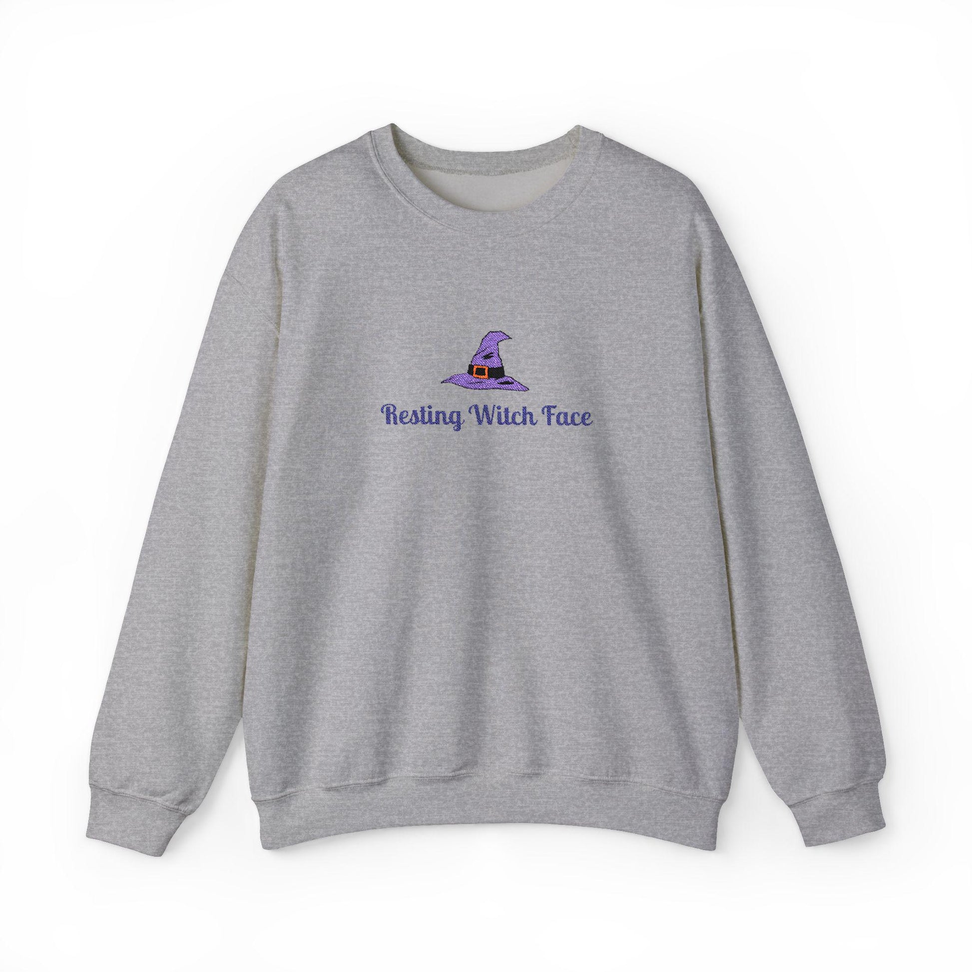 Resting Witch Face Embroidered Sweatshirt: Spooky Halloween Crewneck
