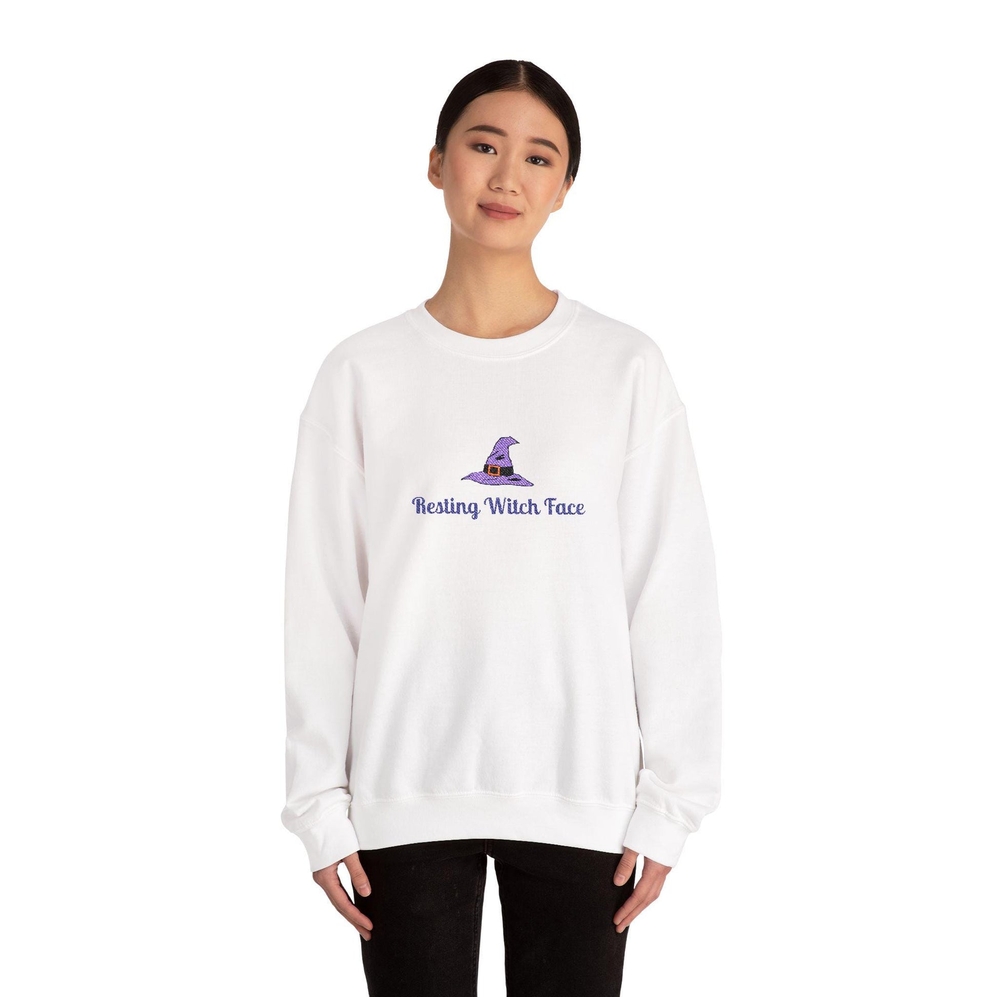 Resting Witch Face Embroidered Sweatshirt: Spooky Halloween Crewneck