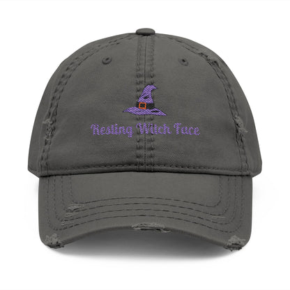 Resting Witch Face Embroidered Distressed Dad Hat - Halloween Costume