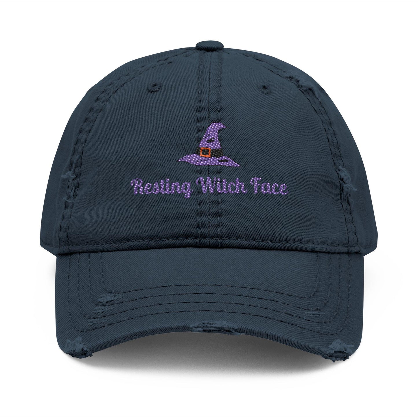 Resting Witch Face Embroidered Distressed Dad Hat - Halloween Costume