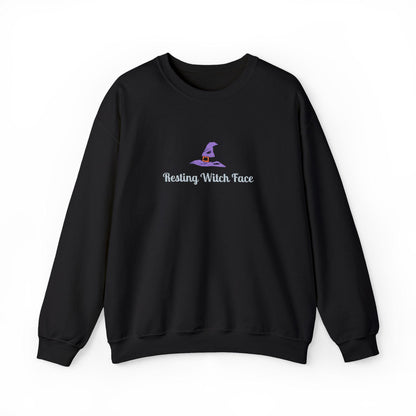 Resting Witch Face Embroidered Sweatshirt: Halloween Crewneck