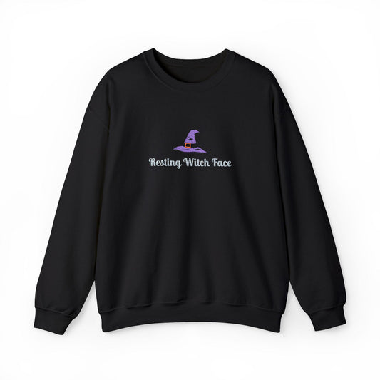 Resting Witch Face Embroidered Sweatshirt: Halloween Crewneck