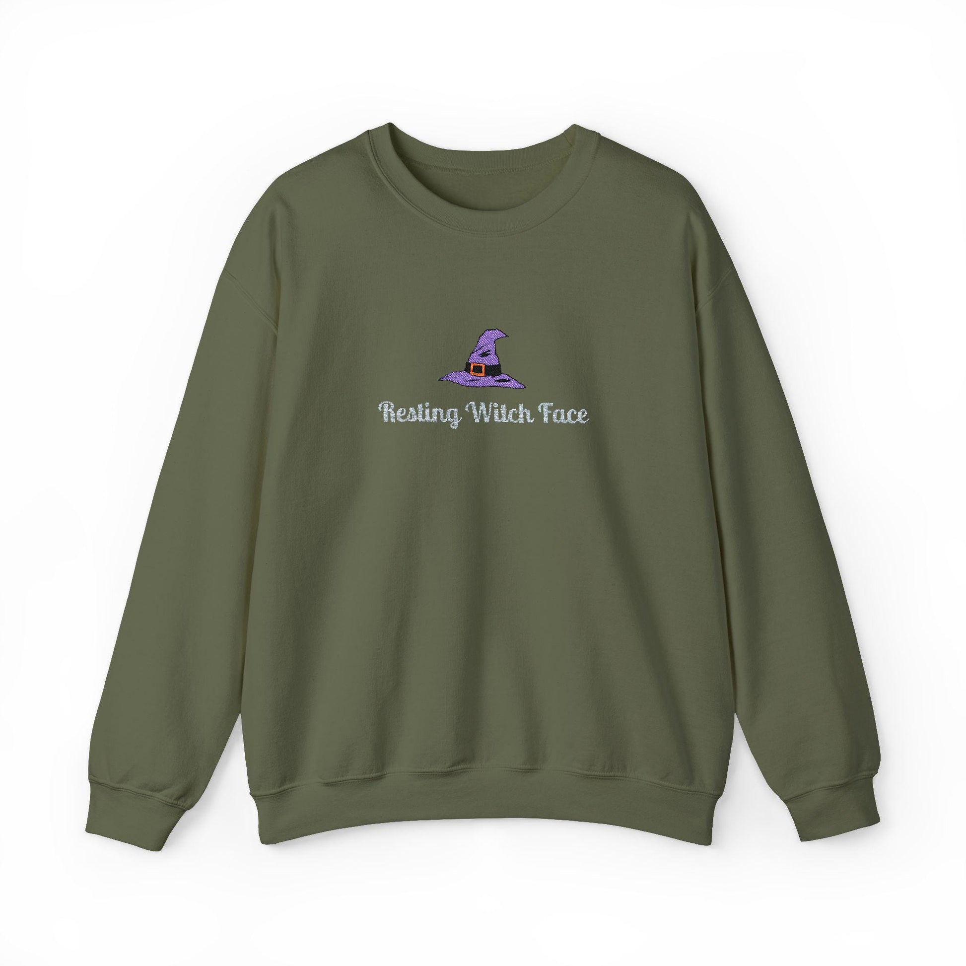 Resting Witch Face Embroidered Sweatshirt: Halloween Crewneck