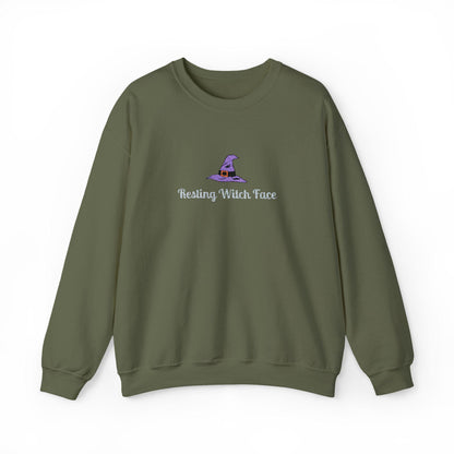 Resting Witch Face Embroidered Sweatshirt: Halloween Crewneck