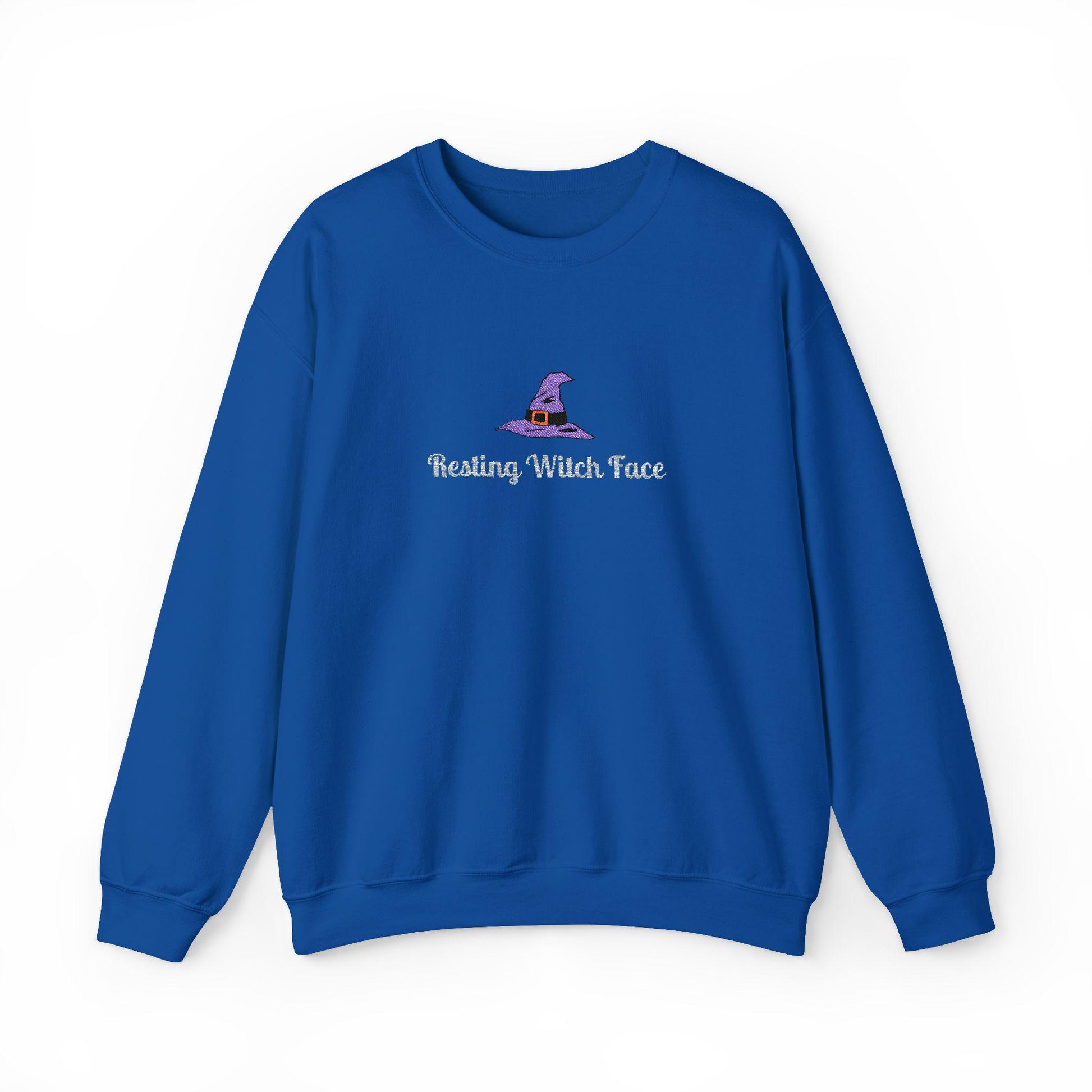 Resting Witch Face Embroidered Sweatshirt: Halloween Crewneck