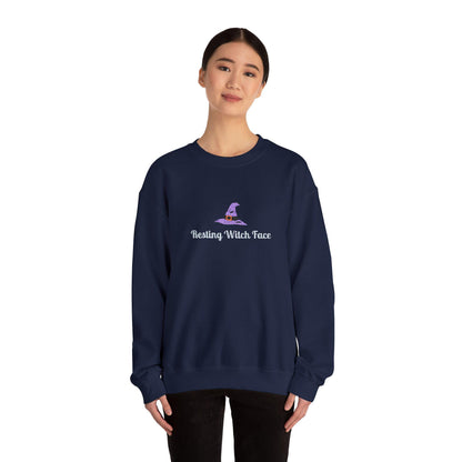 Resting Witch Face Embroidered Sweatshirt: Halloween Crewneck