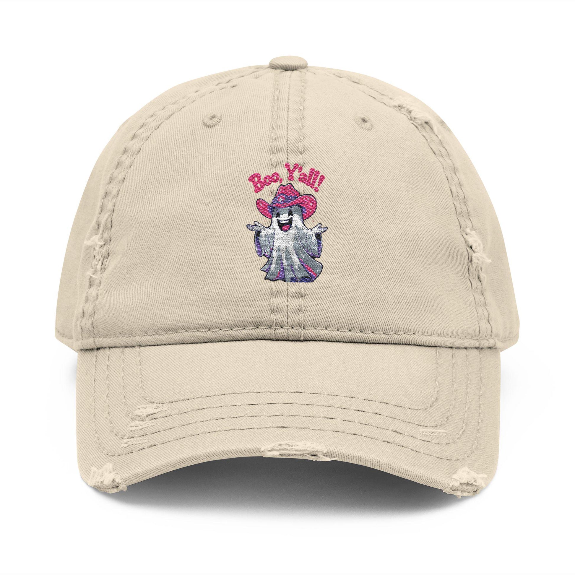 Embroidered "Boo Y'all" Distressed Dad Hat: Southern Halloween Baseball Cap