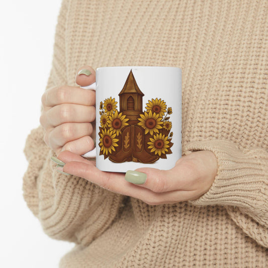 Rustic Sunflower Ceramic Mug: Charming Coffee & Tea Cup