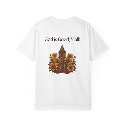 Sunflower Graphic Tee: God is Good Y'all, Faith-Based Cotton T-Shirt