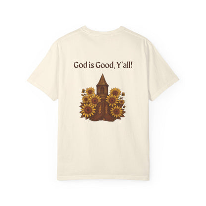 Sunflower Graphic Tee: God is Good Y'all, Faith-Based Cotton T-Shirt