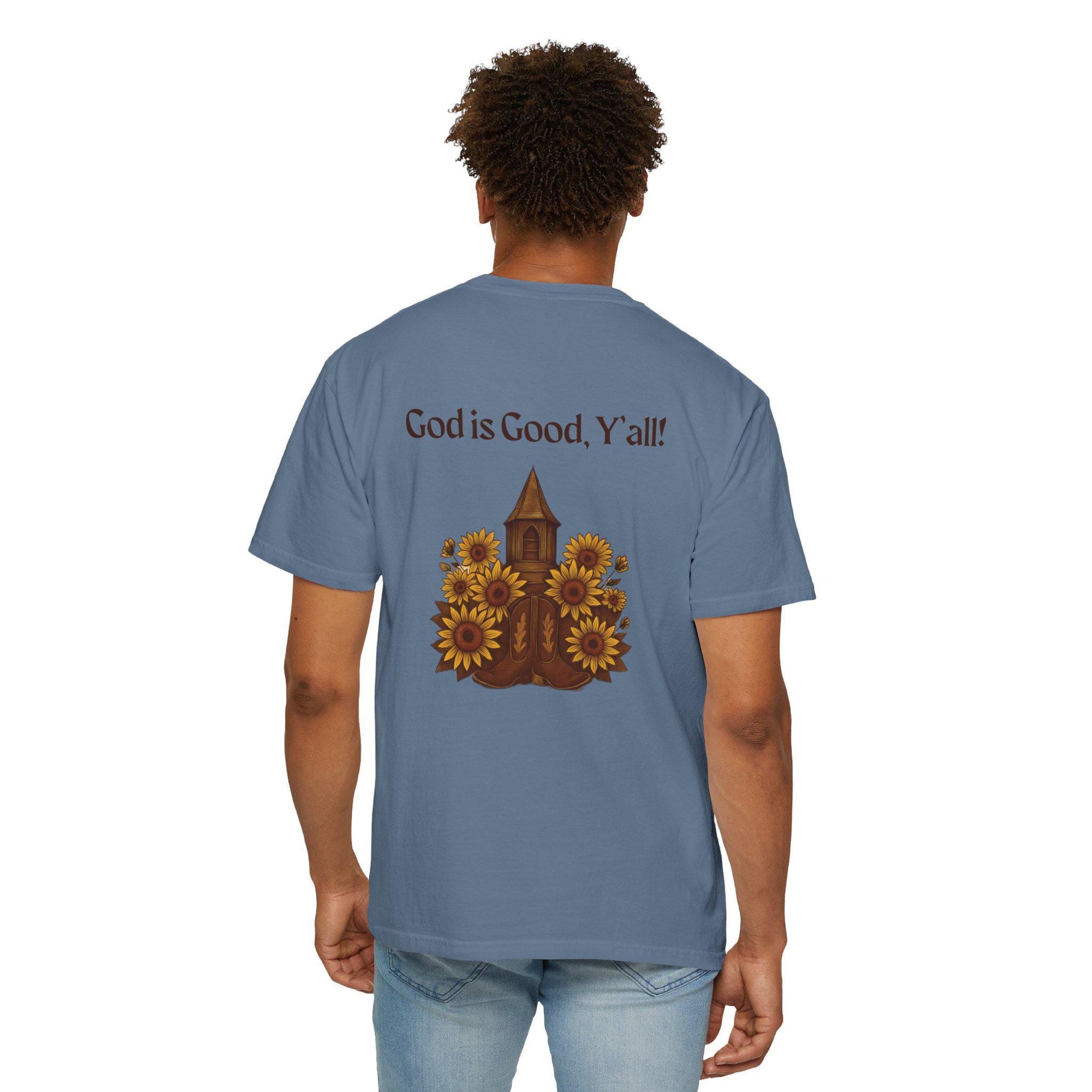 Sunflower Graphic Tee: God is Good Y'all, Faith-Based Cotton T-Shirt