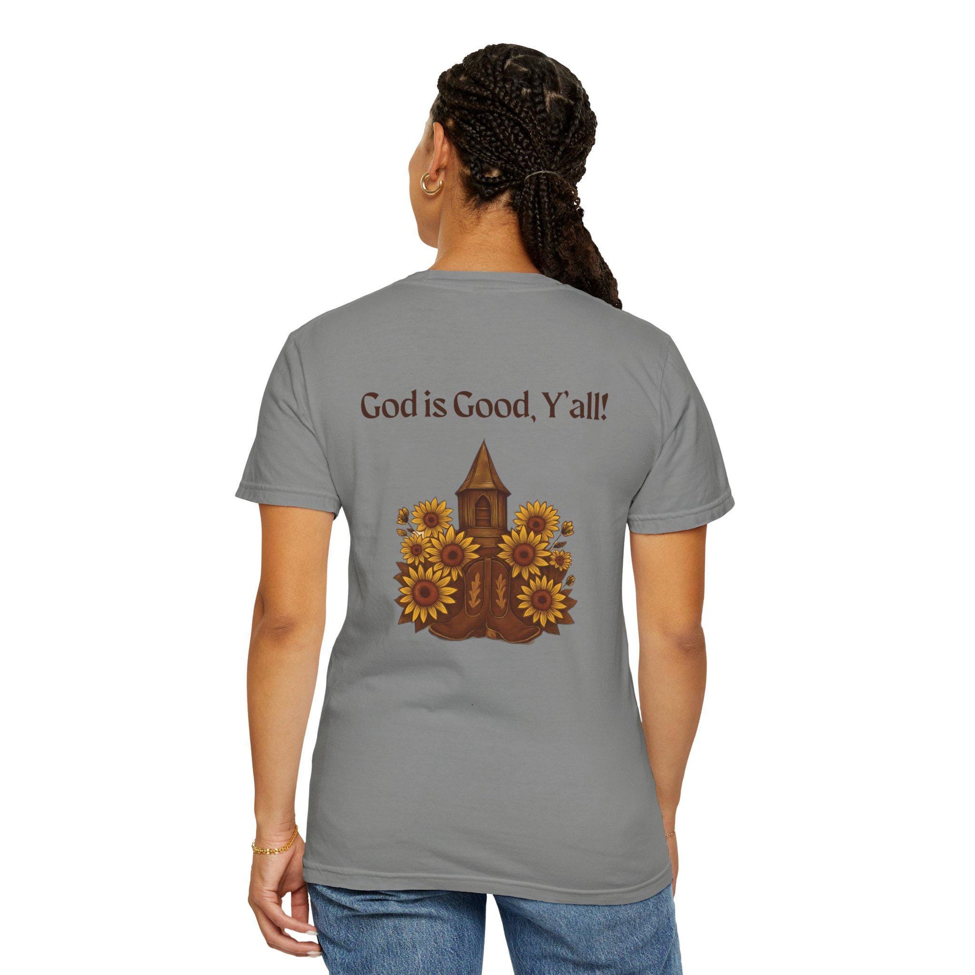 Sunflower Graphic Tee: God is Good Y'all, Faith-Based Cotton T-Shirt