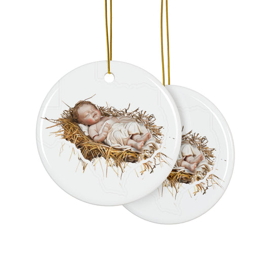 Baby Jesus Ceramic Christmas Ornament: Religious Nativity Tree Decoration