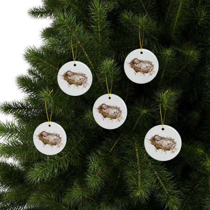 Baby Jesus Ceramic Christmas Ornament: Religious Nativity Tree Decoration