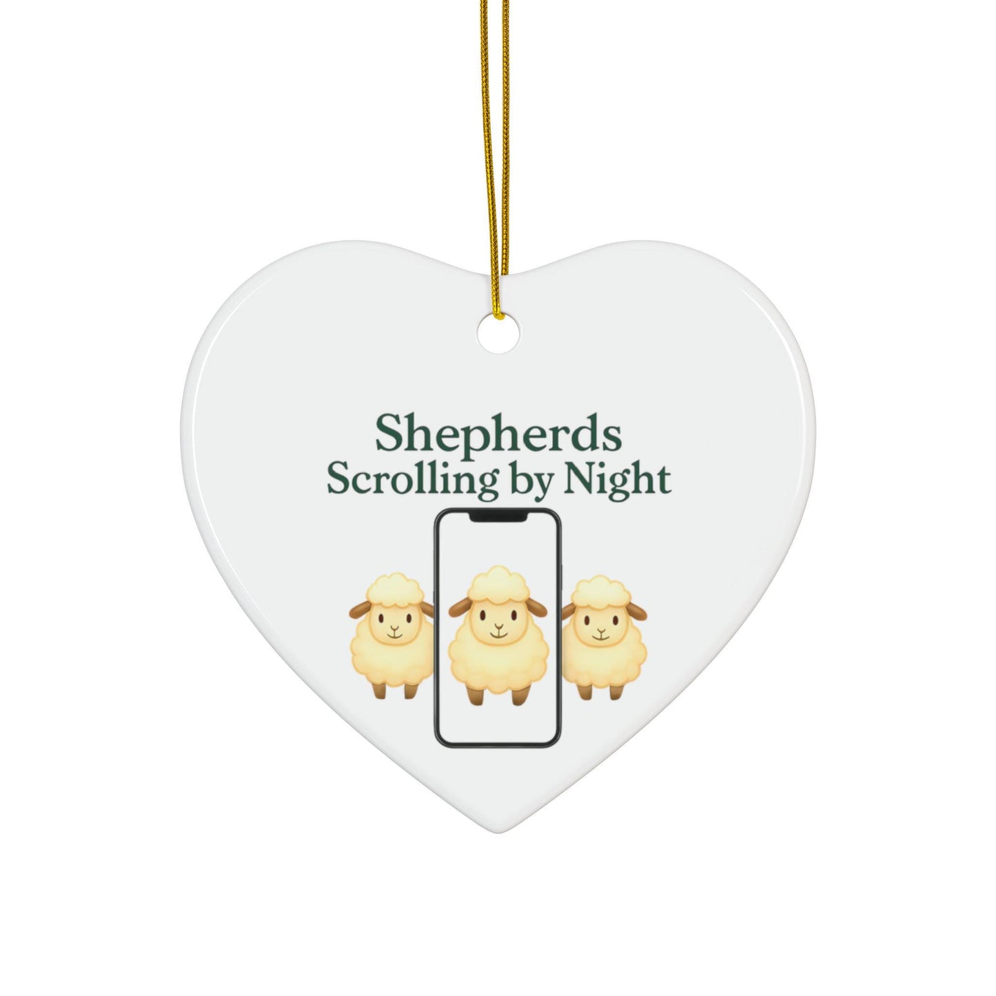 Ceramic Nativity Ornament: Shepherds Scrolling by Night, Religious Christmas Decor