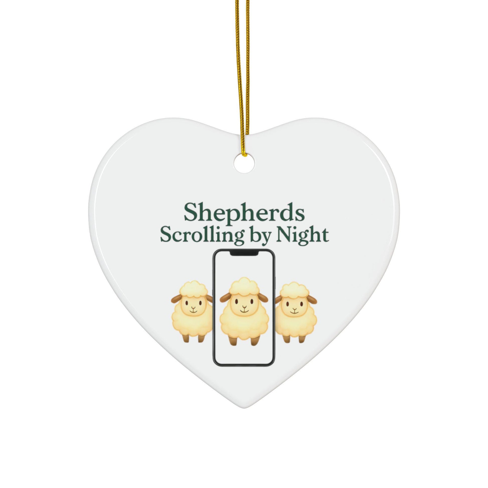 Ceramic Nativity Ornament: Shepherds Scrolling by Night, Religious Christmas Decor