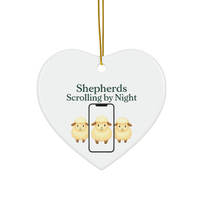 Ceramic Nativity Ornament: Shepherds Scrolling by Night, Religious Christmas Decor