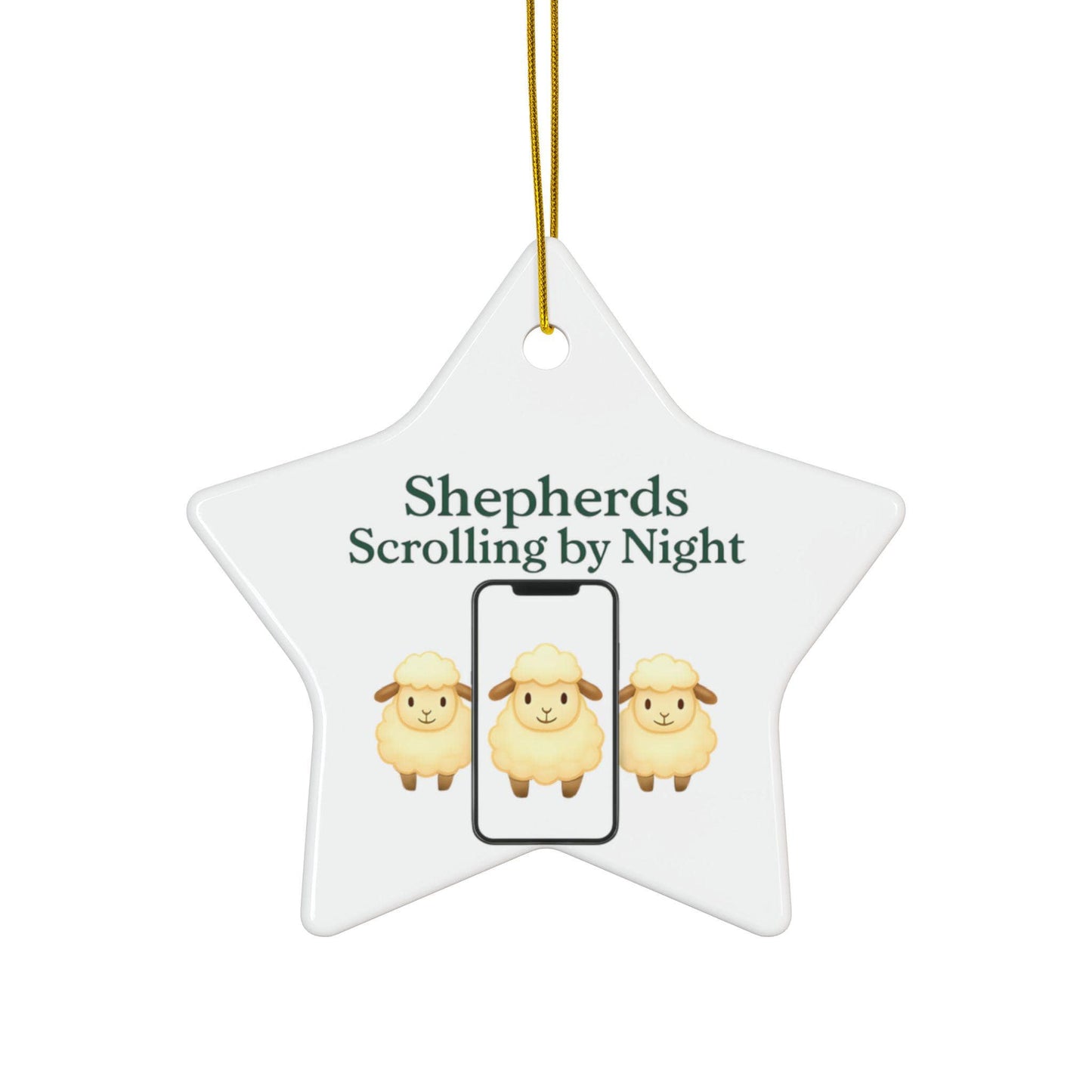Ceramic Nativity Ornament: Shepherds Scrolling by Night, Religious Christmas Decor