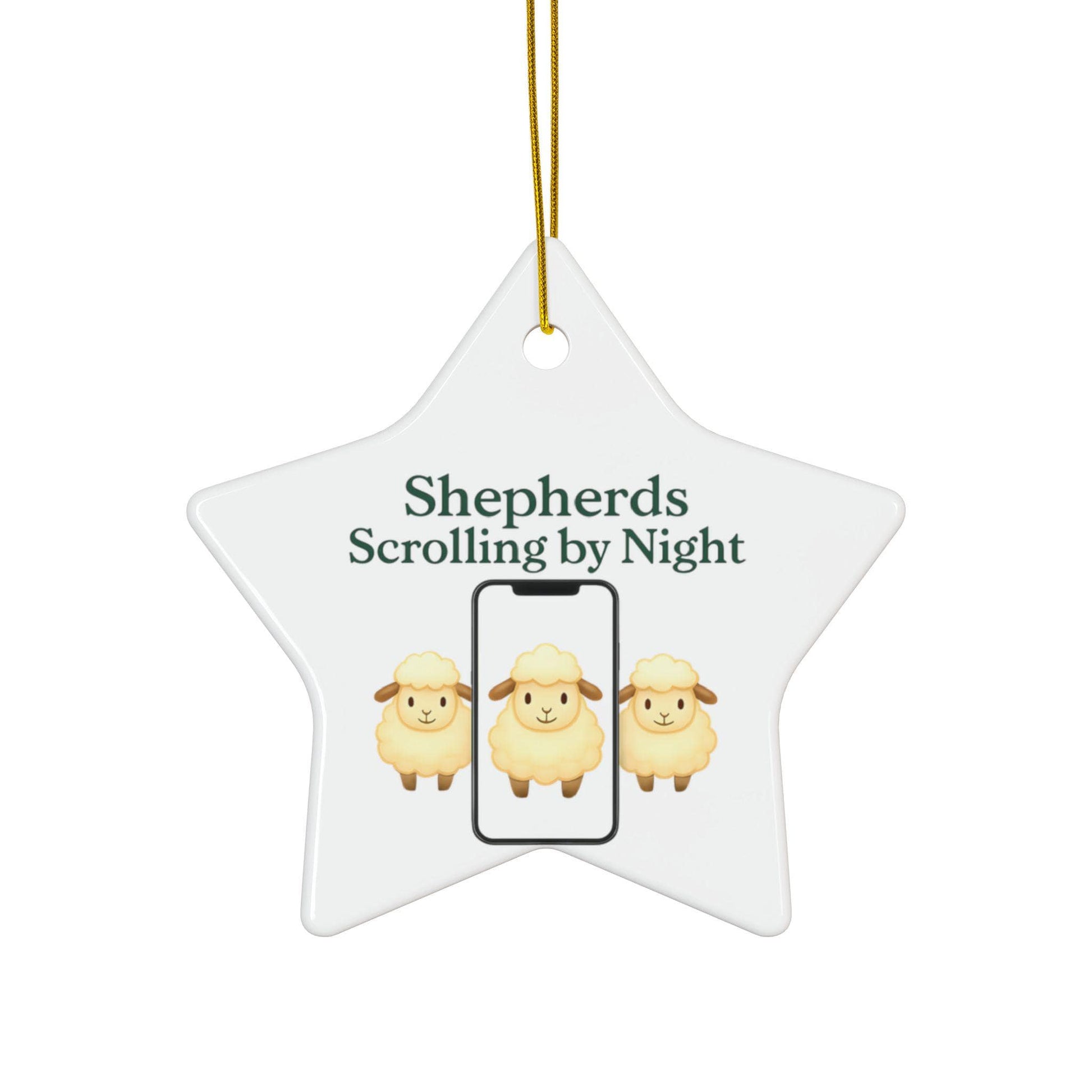 Ceramic Nativity Ornament: Shepherds Scrolling by Night, Religious Christmas Decor