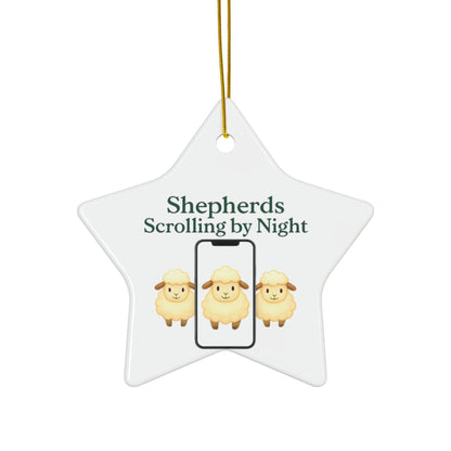Ceramic Nativity Ornament: Shepherds Scrolling by Night, Religious Christmas Decor