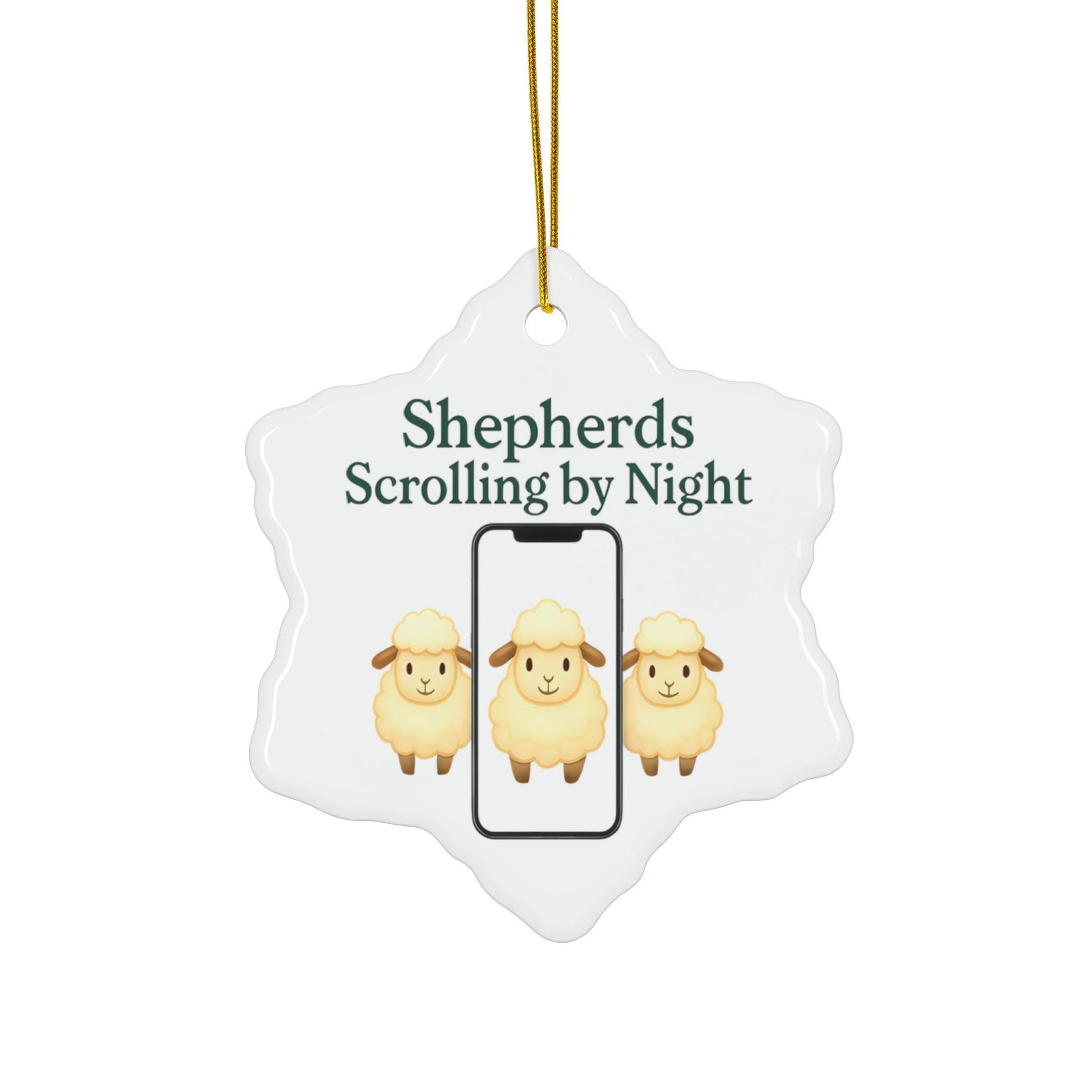 Ceramic Nativity Ornament: Shepherds Scrolling by Night, Religious Christmas Decor