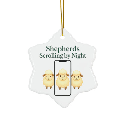 Ceramic Nativity Ornament: Shepherds Scrolling by Night, Religious Christmas Decor