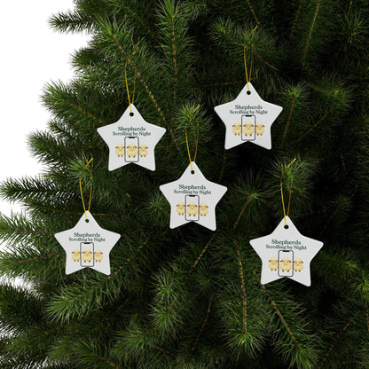 Ceramic Nativity Ornament: Shepherds Scrolling by Night, Religious Christmas Decor