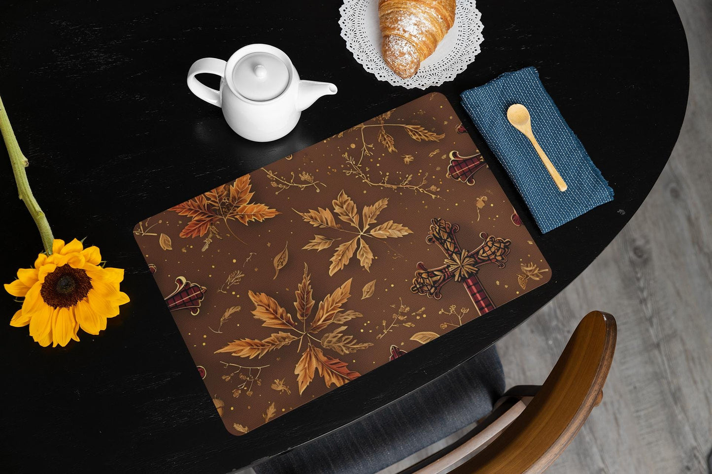 Autumn Floral Cross Stitch Placemat: Rustic Thanksgiving Table Decor
