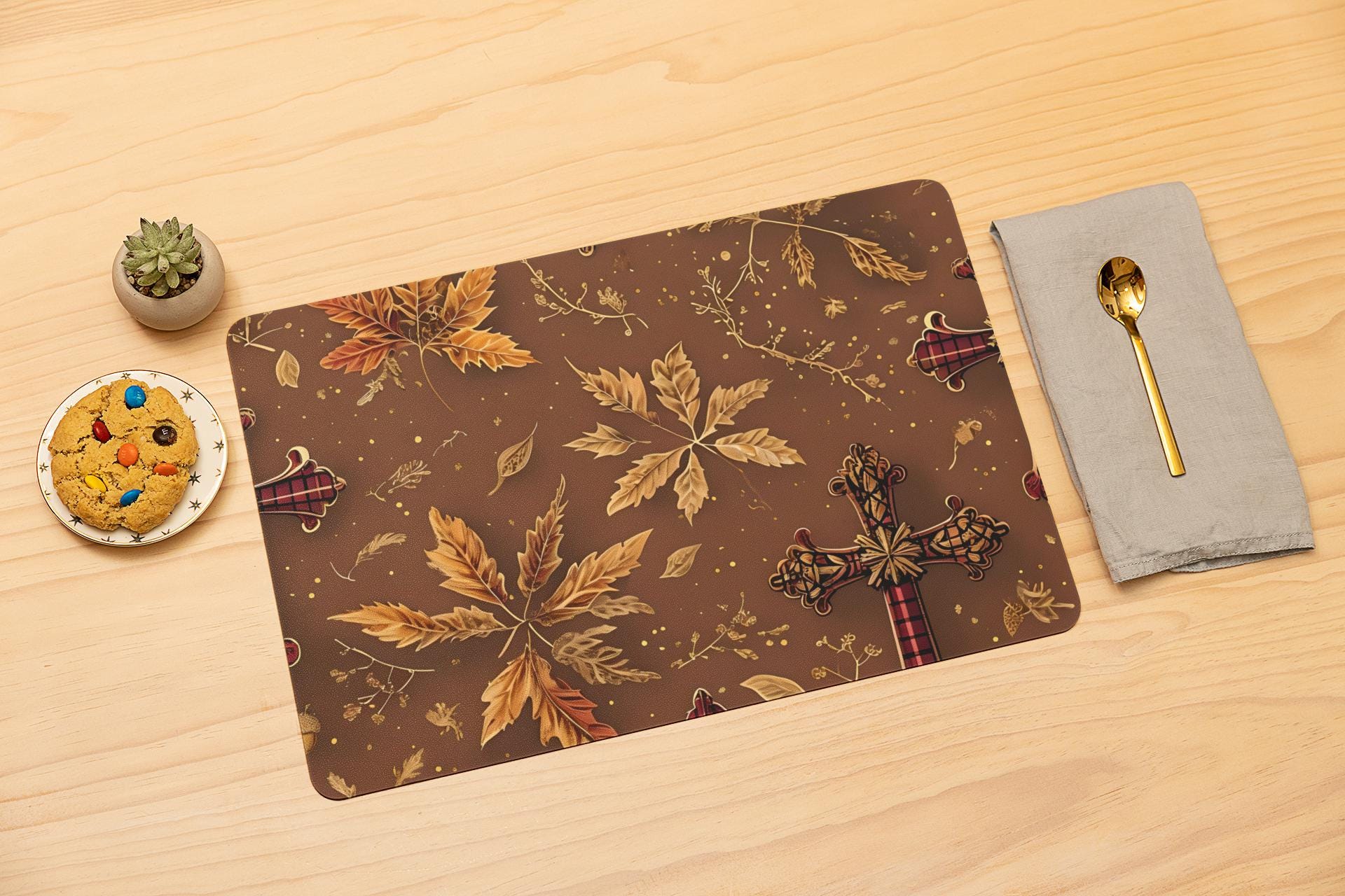 Autumn Floral Cross Stitch Placemat: Rustic Thanksgiving Table Decor