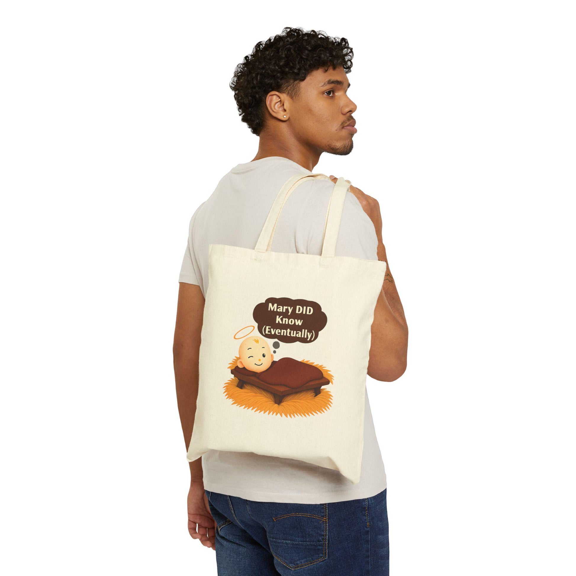 Christian Humor Cotton Canvas Tote Bag, Mary DID Know (Eventually), Christmas Gifts, Funny Reusable Shopping Bag, Religious Joke,