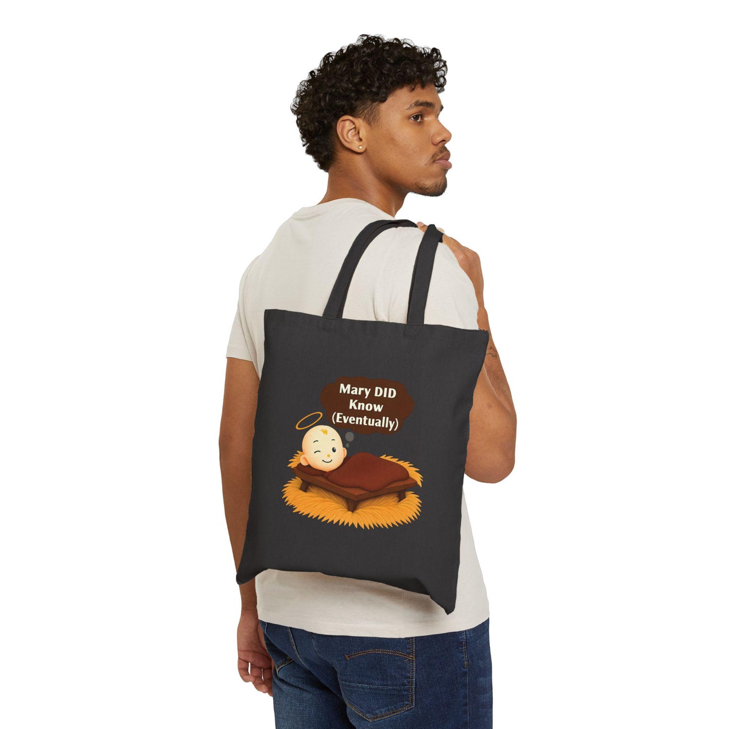 Christian Humor Cotton Canvas Tote Bag, Mary DID Know (Eventually), Christmas Gifts, Funny Reusable Shopping Bag, Religious Joke,