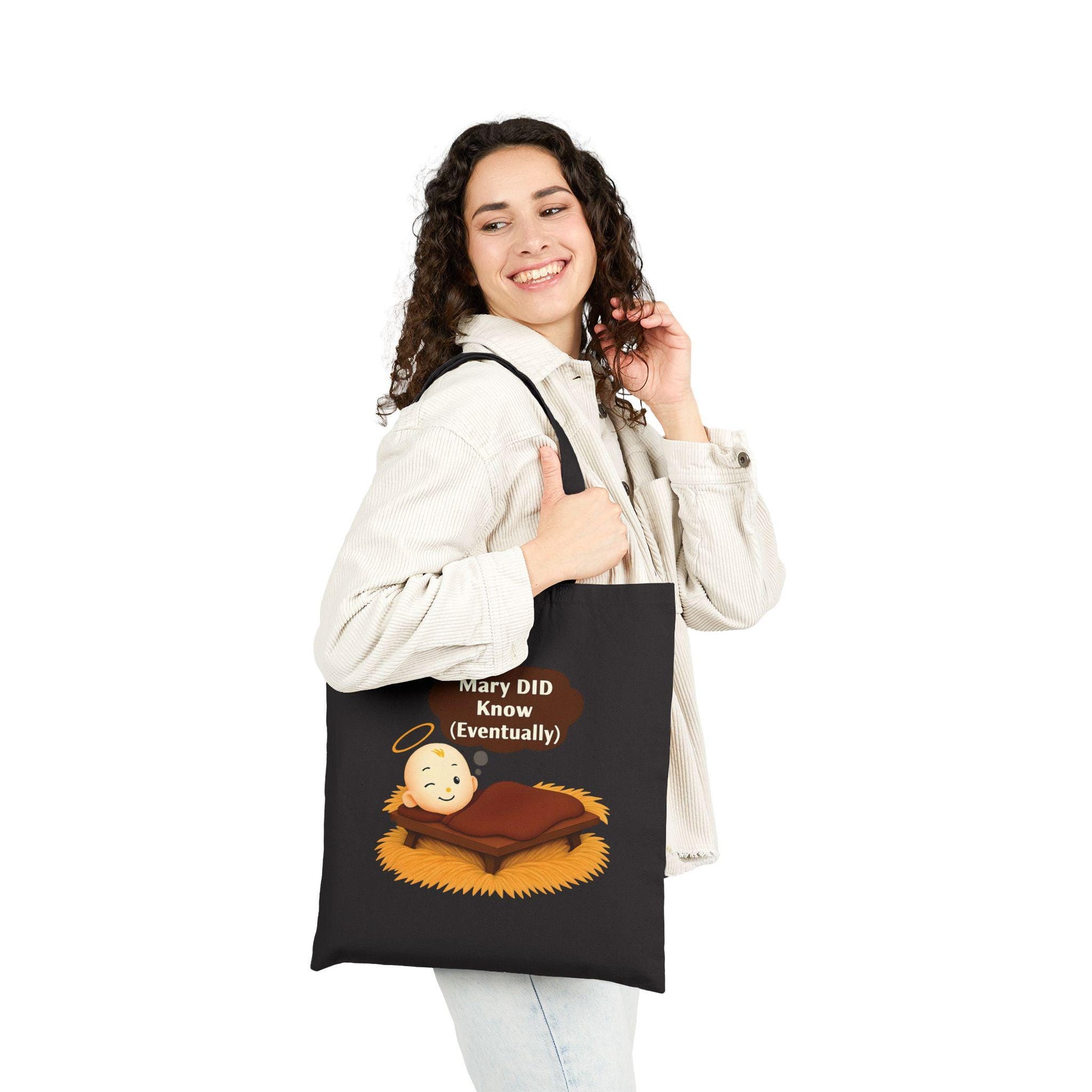 Christian Humor Cotton Canvas Tote Bag, Mary DID Know (Eventually), Christmas Gifts, Funny Reusable Shopping Bag, Religious Joke,